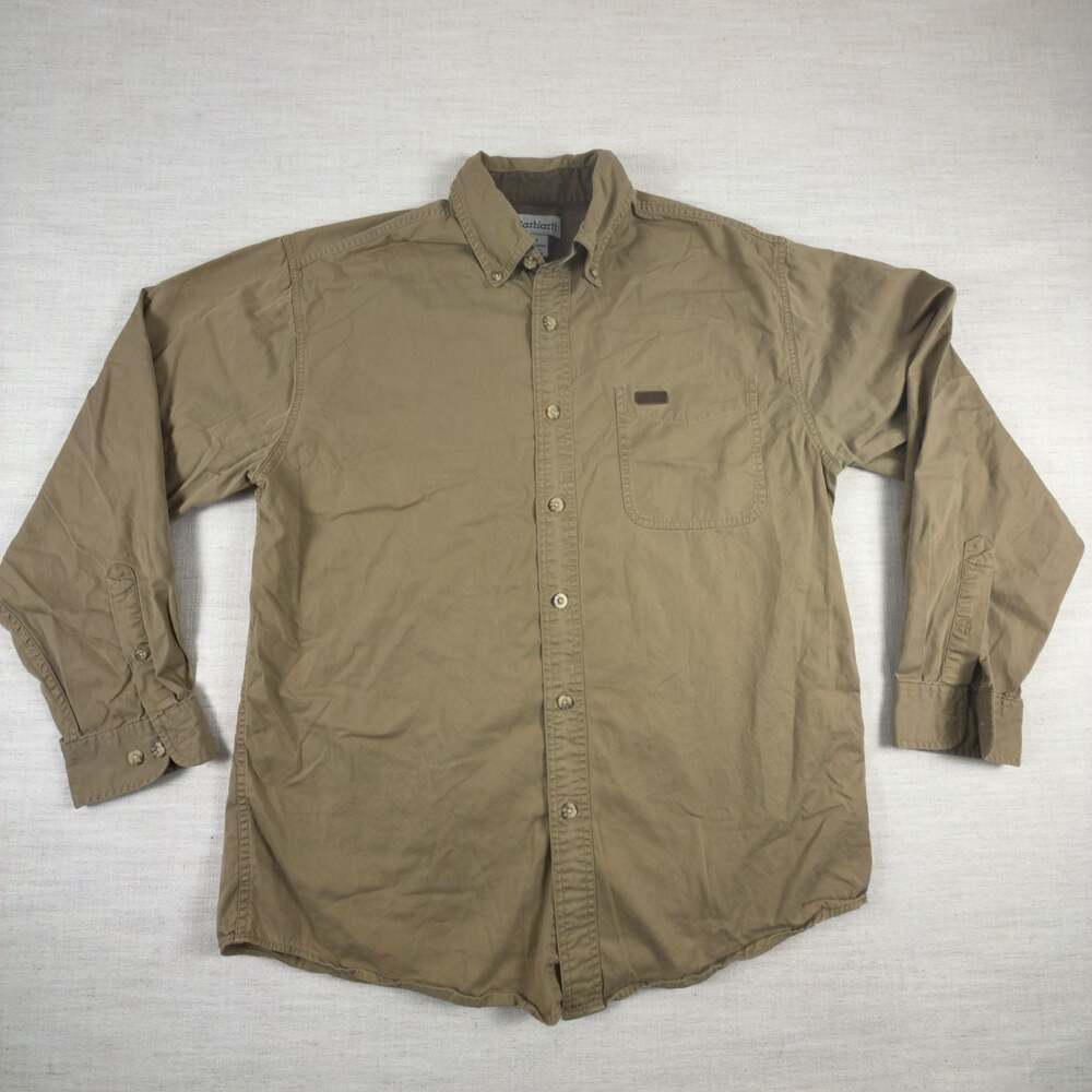 Carhartt Men's Long Sleeve Button Down Shirt Size M Tan
